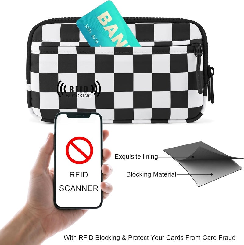 NEWROGENG Checkered WristleWallets for Women, RFID Wallet Crossbody with 4 Zippers, Credit Card Holder Cell Phone Organizer - Image 4